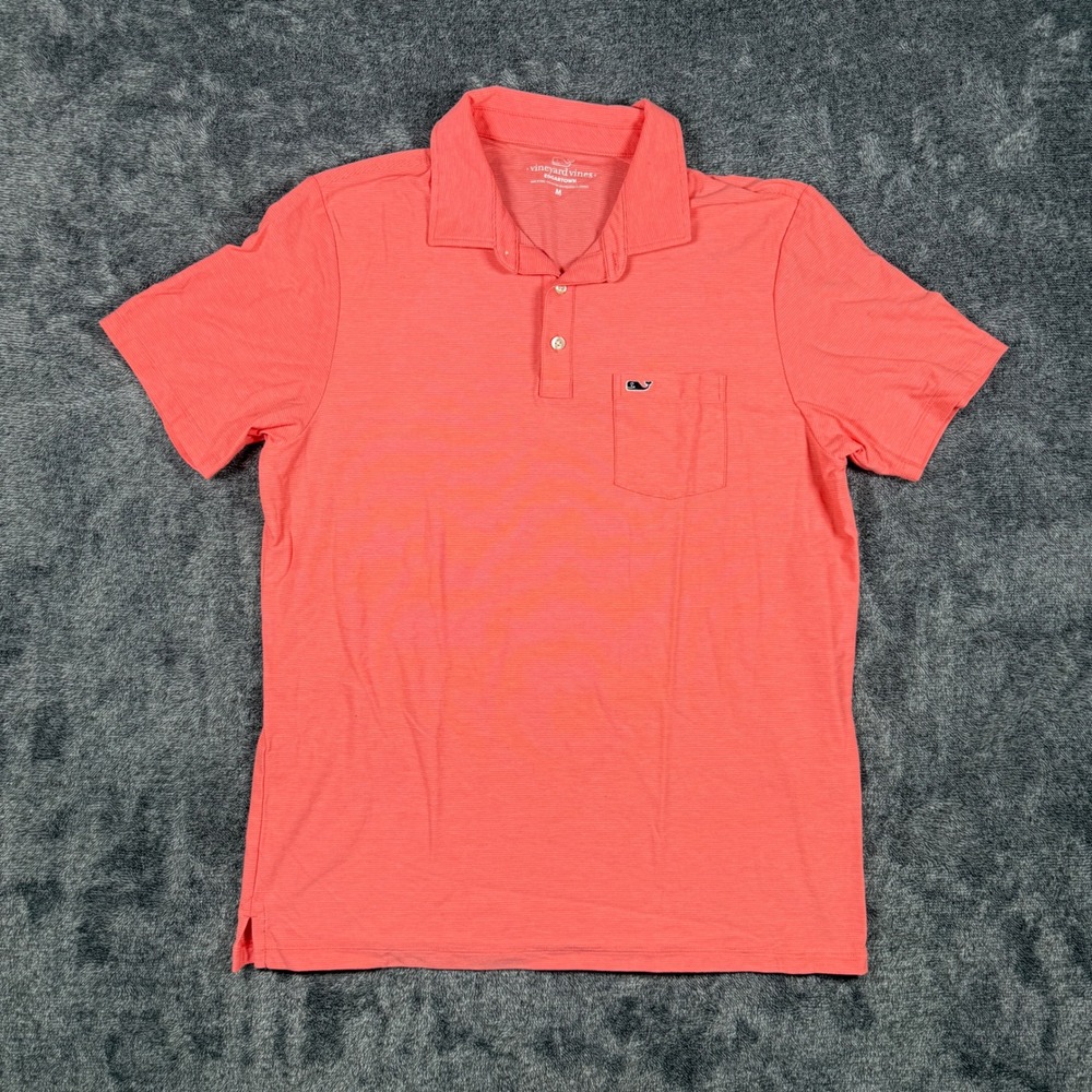 Vineyard Vines Edgartown Polo Shirt Mens Medium Pink Stripe Whale Pocket
